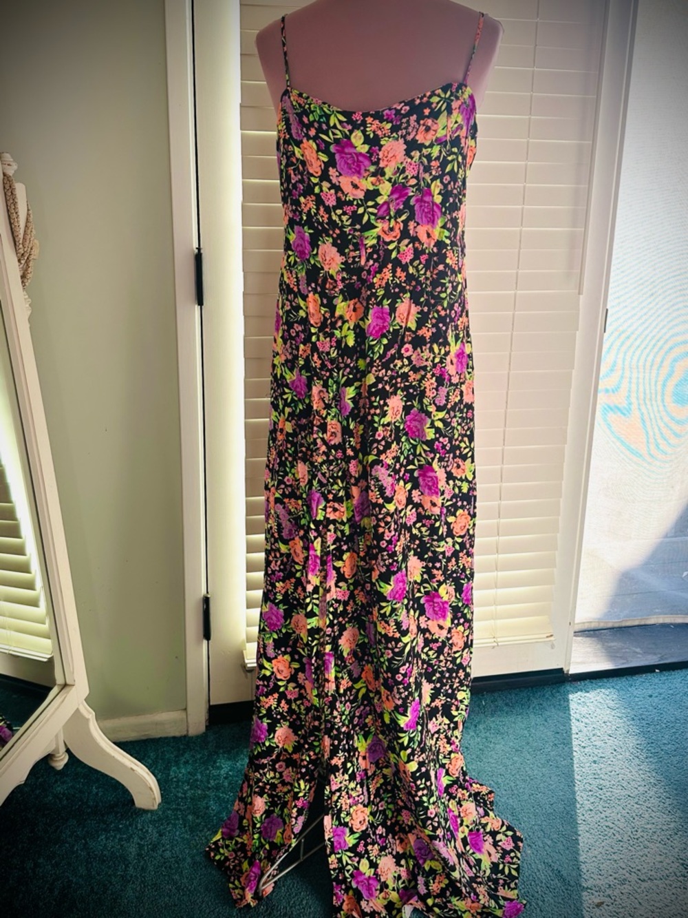 AFRM Black Floral Maxi Dress with Side Slit